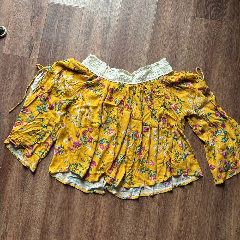 Umgee Yellow Off-the-Shoulder Ruffled Blouse